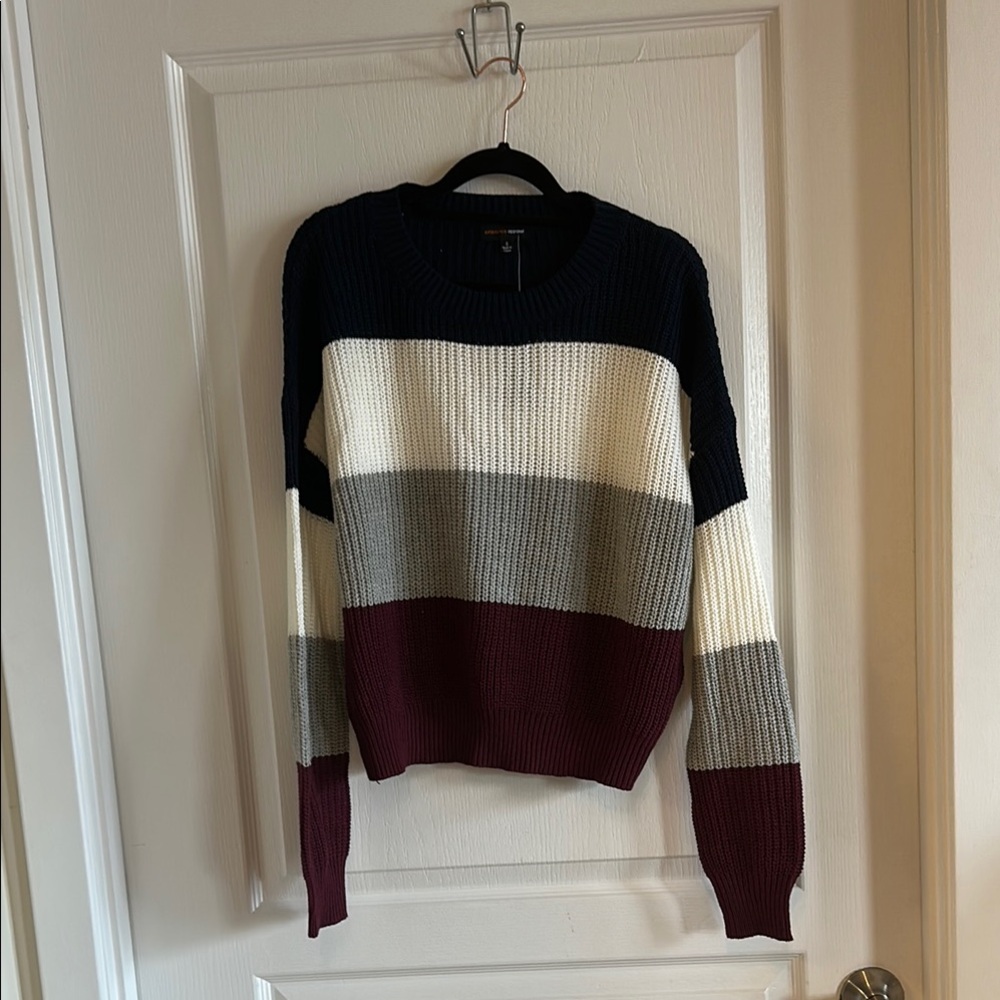 Ambiance Cream and Gray Crew Neck Sweater